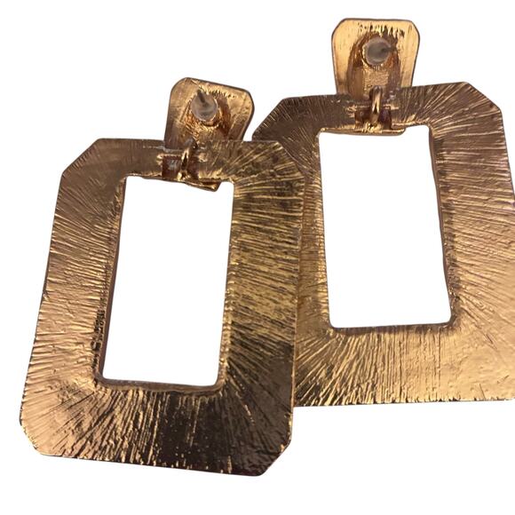 Textured Gold-Tone Square Statement Earrings - Picture 3 of 3